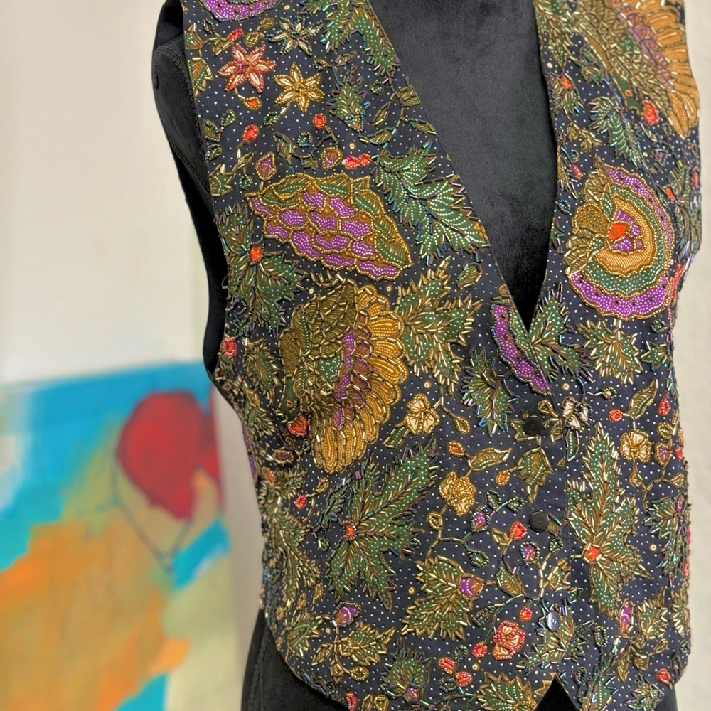 Embroidered Black Vest with Colorful Patterns